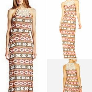 LUCKY BRAND Aztec tribal crochet maxi dress